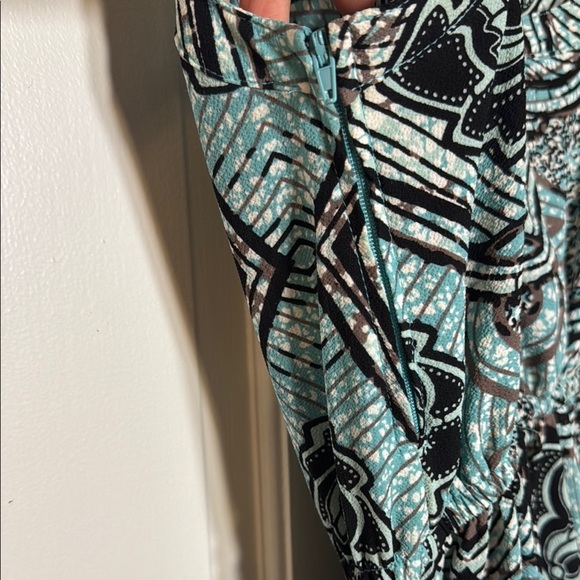 H&M NWOT Elegant Black and Turquoise Batik Patterned Handkerchief Dress - Picture 8 of 9